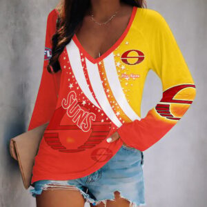 Auspiritmerch Gold Coast Suns Women's V-neck Long Shirt Custom Name Gift For Fan