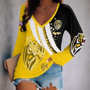 Auspiritmerch Richmond Tigers Women's V-neck Long Shirt Custom Name Gift For Fan