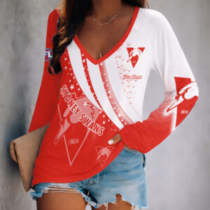 Auspiritmerch Sydney Swans Women's V-neck Long Shirt Custom Name Gift For Fan