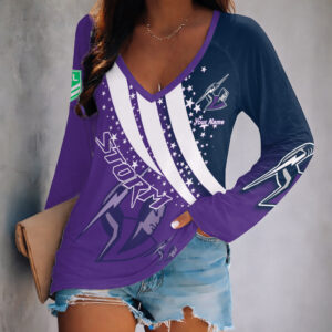Auspiritmerch Melbourne Storm Women's V-neck Long Shirt Custom Name Gift For Fan