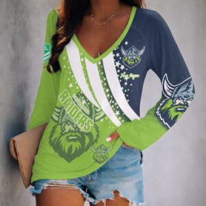 Auspiritmerch Canberra Raiders Women's V-neck Long Shirt Custom Name Gift For Fan
