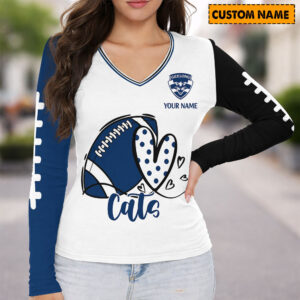 Auspiritmerch Geelong Cats Women's V-neck Long Shirt Custom Name Gift For Fan