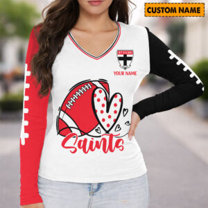 Auspiritmerch St Kilda Saints Women's V-neck Long Shirt Custom Name Gift For Fan