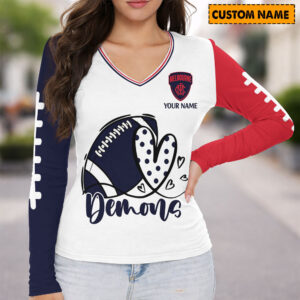 Auspiritmerch Melbourne Demons Women's V-neck Long Shirt Custom Name Gift For Fan