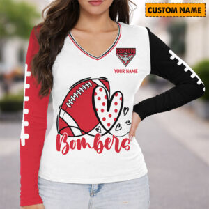 Auspiritmerch Essendon Women's V-neck Long Shirt Custom Name Gift For Fan
