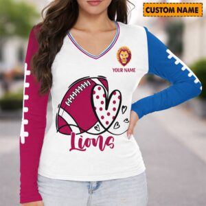 Auspiritmerch Brisbane Lions Women's V-neck Long Shirt Custom Name Gift For Fan