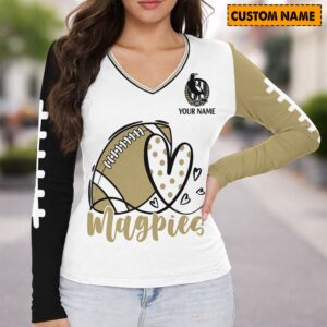 Auspiritmerch Collingwood Magpies Women's V-neck Long Shirt Custom Name Gift For Fan