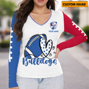 Auspiritmerch Western Bulldogs Women's V-neck Long Shirt Custom Name Gift For Fan