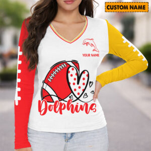 Auspiritmerch Redcliffe Dolphins Women's V-neck Long Shirt Custom Name Gift For Fan
