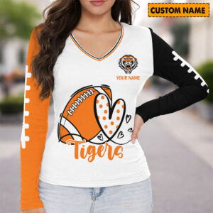Auspiritmerch Wests Tigers Women's V-neck Long Shirt Custom Name Gift For Fan