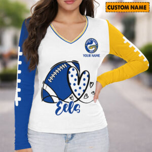 Auspiritmerch Parramatta Eels Women's V-neck Long Shirt Custom Name Gift For Fan