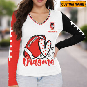 Auspiritmerch St. George Illawarra Dragons Women's V-neck Long Shirt Custom Name Gift For Fan
