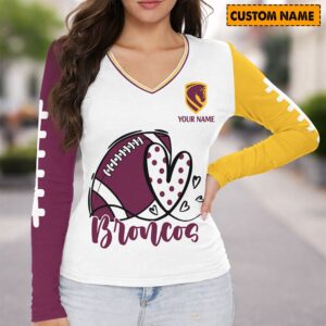 Auspiritmerch Brisbane Broncos Women's V-neck Long Shirt Custom Name Gift For Fan
