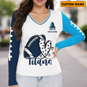 Auspiritmerch Gold Coast Titans Women's V-neck Long Shirt Custom Name Gift For Fan