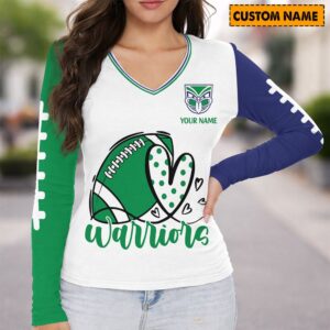 Auspiritmerch New Zealand Warriors Women's V-neck Long Shirt Custom Name Gift For Fan