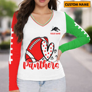 Auspiritmerch Penrith Panthers Women's V-neck Long Shirt Custom Name Gift For Fan