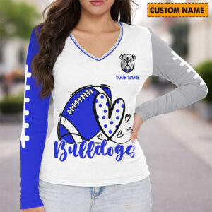 Auspiritmerch Canterbury-Bankstown Bulldogs Women's V-neck Long Shirt Custom Name Gift For Fan