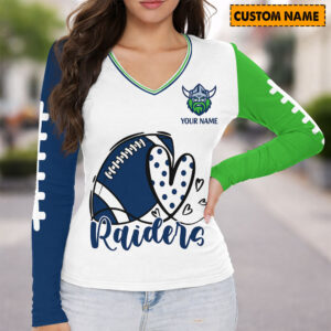 Auspiritmerch Canberra Raiders Women's V-neck Long Shirt Custom Name Gift For Fan