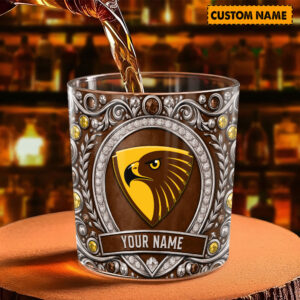 Auspiritmerch Hawthorn Hawks Whiskey Glass Custom Name Gift For Fans