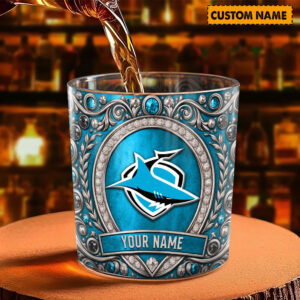 Auspiritmerch Cronulla-Sutherland Sharks Whiskey Glass Custom Name Gift For Fans