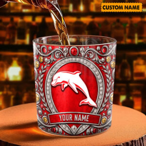 Auspiritmerch Redcliffe Dolphins Whiskey Glass Custom Name Gift For Fans