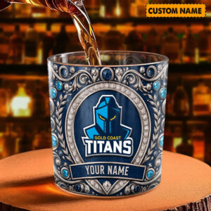 Auspiritmerch Gold Coast Titans Whiskey Glass Custom Name Gift For Fans