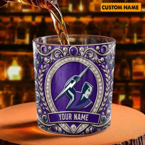 Auspiritmerch Melbourne Storm Whiskey Glass Custom Name Gift For Fans