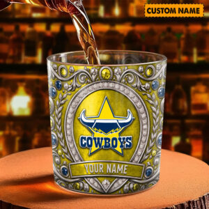 Auspiritmerch North Queensland Cowboys Whiskey Glass Custom Name Gift For Fans