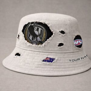 Auspiritmerch Collingwood Magpies Bucket Hat Custom Name Vintage Daily Casual Fashion