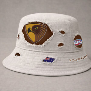 Auspiritmerch Hawthorn Hawks Bucket Hat Custom Name Vintage Daily Casual Fashion