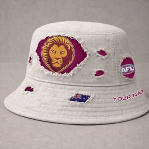 Auspiritmerch Brisbane Lions Bucket Hat Custom Name Vintage Daily Casual Fashion