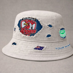 Auspiritmerch Sydney Roosters Bucket Hat Custom Name Vintage Daily Casual Fashion