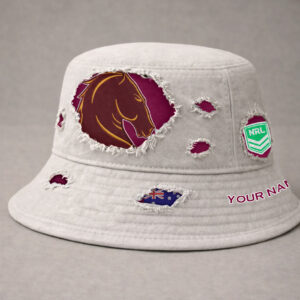 Auspiritmerch Brisbane Broncos Bucket Hat Custom Name Vintage Daily Casual Fashion