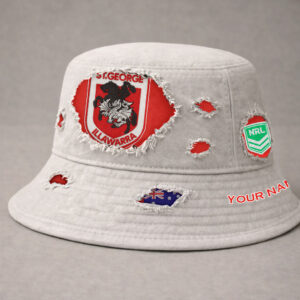 Auspiritmerch St. George Illawarra Dragons Bucket Hat Custom Name Vintage Daily Casual Fashion