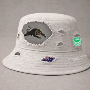 Auspiritmerch Penrith Panthers Bucket Hat Custom Name Vintage Daily Casual Fashion