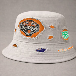 Auspiritmerch Wests Tigers Bucket Hat Custom Name Vintage Daily Casual Fashion