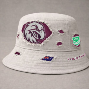 Auspiritmerch Manly Warringah Sea Eagles Bucket Hat Custom Name Vintage Daily Casual Fashion
