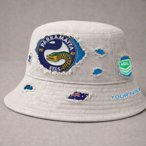 Auspiritmerch Parramatta Eels Bucket Hat Custom Name Vintage Daily Casual Fashion