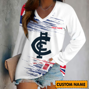 Auspiritmerch Carlton Blues Women's V-neck Long Shirt Custom Name Gift For Fan