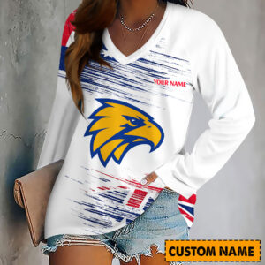 Auspiritmerch West Coast Eagles Women's V-neck Long Shirt Custom Name Gift For Fan