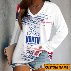 Auspiritmerch North Melbourne Women's V-neck Long Shirt Custom Name Gift For Fan