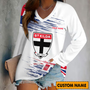 Auspiritmerch St Kilda Saints Women's V-neck Long Shirt Custom Name Gift For Fan