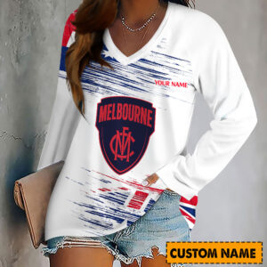 Auspiritmerch Melbourne Demons Women's V-neck Long Shirt Custom Name Gift For Fan