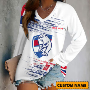Auspiritmerch Western Bulldogs Women's V-neck Long Shirt Custom Name Gift For Fan