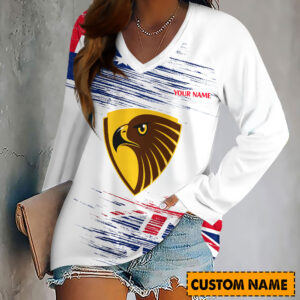 Auspiritmerch Hawthorn Hawks Women's V-neck Long Shirt Custom Name Gift For Fan