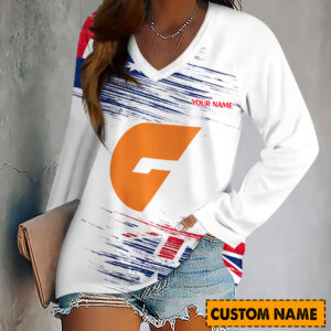 Auspiritmerch GWS Giants Women's V-neck Long Shirt Custom Name Gift For Fan