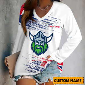 Auspiritmerch Canberra Raiders Women's V-neck Long Shirt Custom Name Gift For Fan