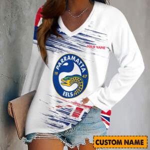 Auspiritmerch Parramatta Eels Women's V-neck Long Shirt Custom Name Gift For Fan