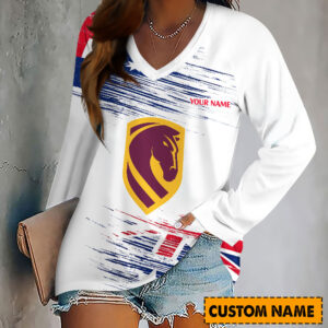 Auspiritmerch Brisbane Broncos Women's V-neck Long Shirt Custom Name Gift For Fan