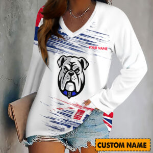 Auspiritmerch Canterbury-Bankstown Bulldogs Women's V-neck Long Shirt Custom Name Gift For Fan